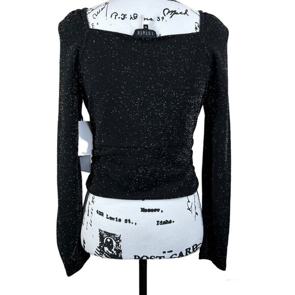 1 state black glitter print  top Cropped Textured Wrap Top long sleeve size M - Picture 2 of 16